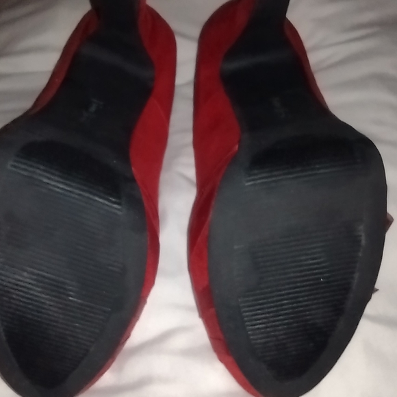 LIMELIGHT Doria Double Bows Red Suede Padded Peep Toe Shoes Size 7 1/2 - Picture 5 of 5